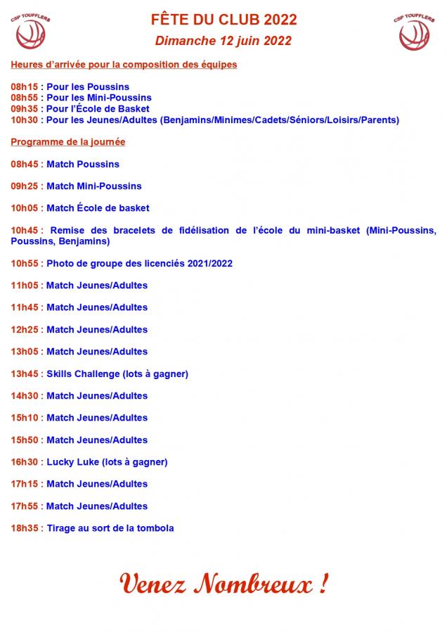 Programme Fete Club 2022
